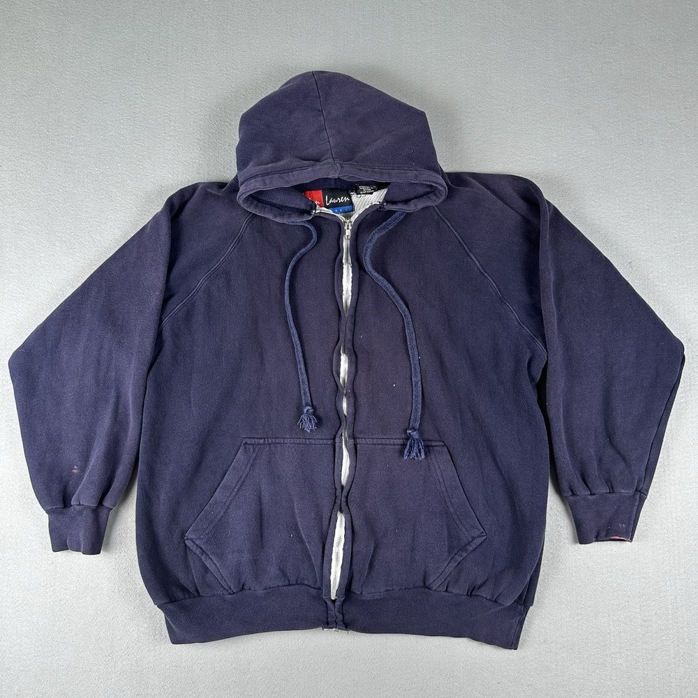 Vintage 80s Jon Lauren Hoodie Men's XL Tall Blue Fill Zip Thermal Lined